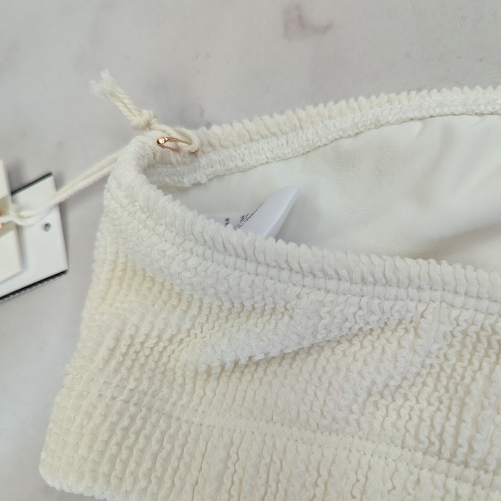 Good American Swim Top Women White Crinkle Band Bandeau Strapless - Picture 6 of 11